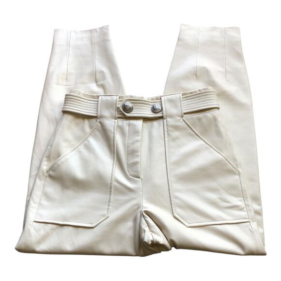 Veronica Beard Ecru Vegan Leather Atala Pants Tapered Leg Women's Size 2 NWT - Picture 5 of 16